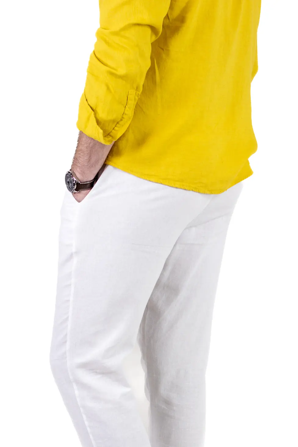 Pantaloni Bărbați In și Bumbac, Regular Fit, Talie Elastică cu Șnur, Bej/Cream, Colecția de Vară [4]