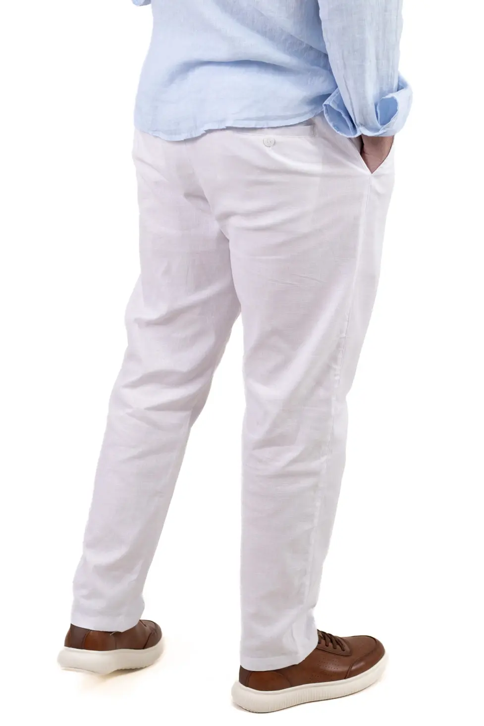 Pantaloni albi regular fit bumbac de vară [3]