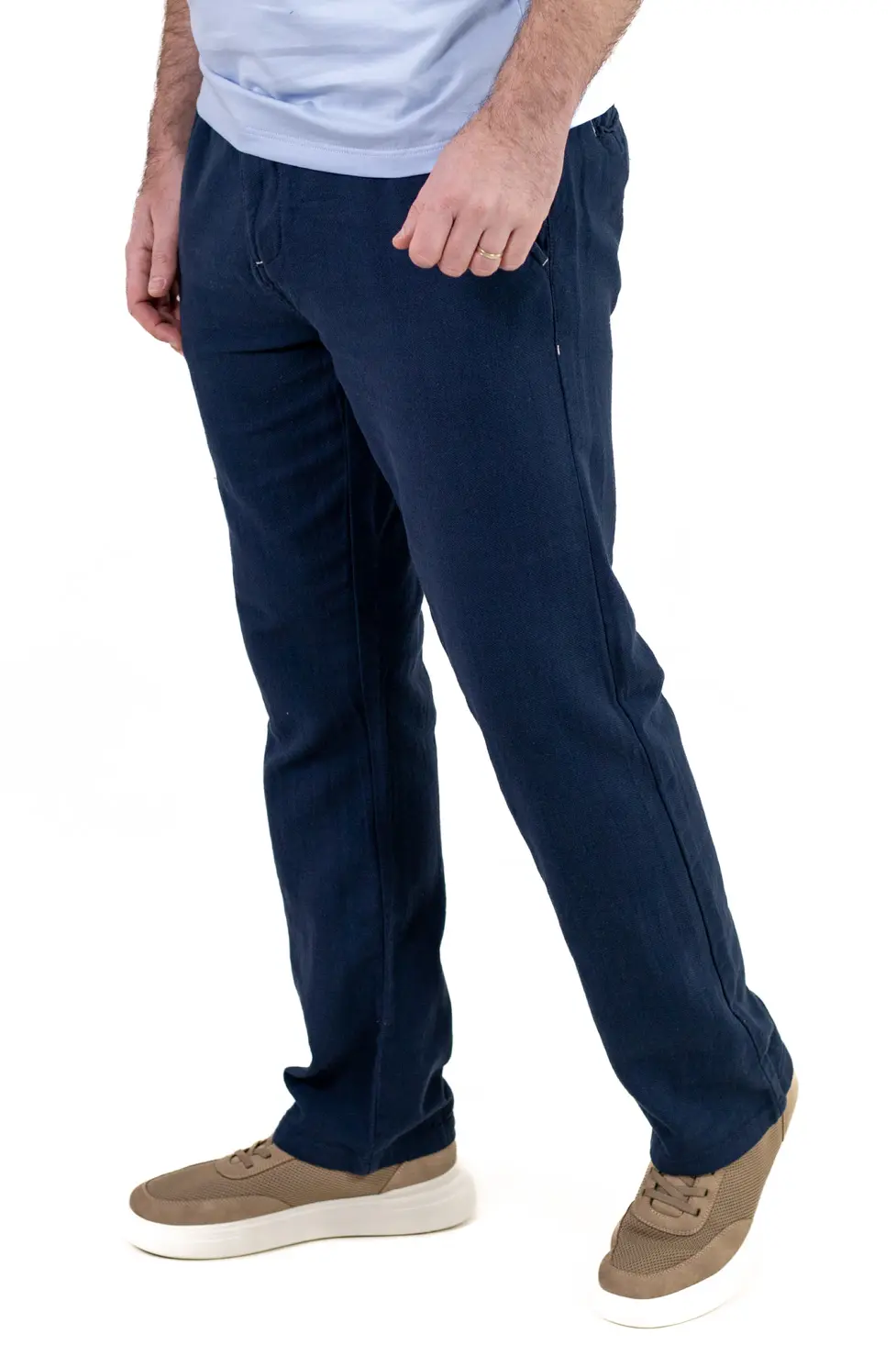 Pantaloni Bărbați Vară Regular Fit, 100% Bumbac, Talie Elastică, bleumarin [2]