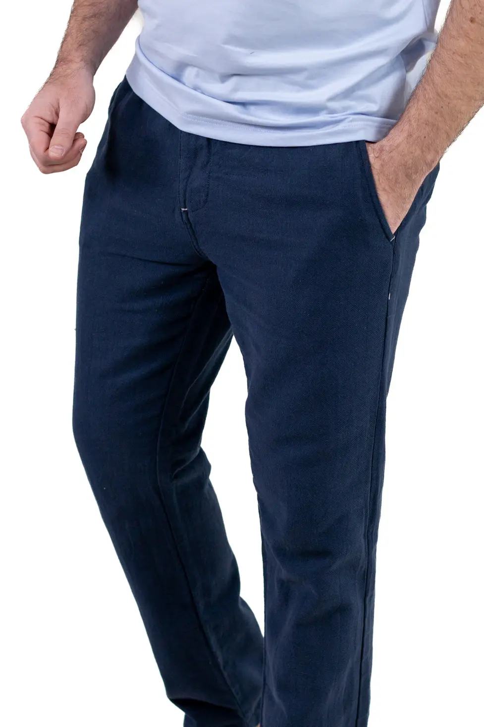 Pantaloni Bărbați Vară Regular Fit, 100% Bumbac, Talie Elastică, bleumarin [3]