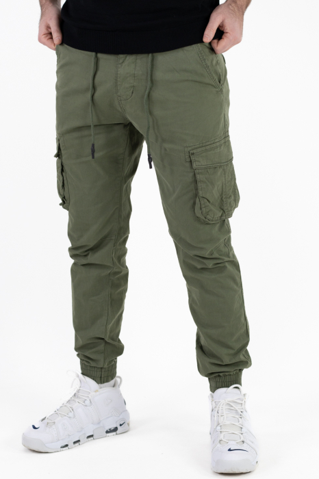 Pantaloni verzi cargo cu buzunare slim fit [6]