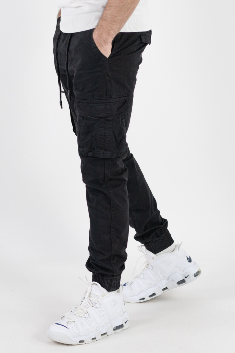 Pantaloni negri cargo cu buzunare slim fit [6]