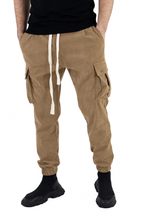 Pantaloni cargo bej material reiat [6]