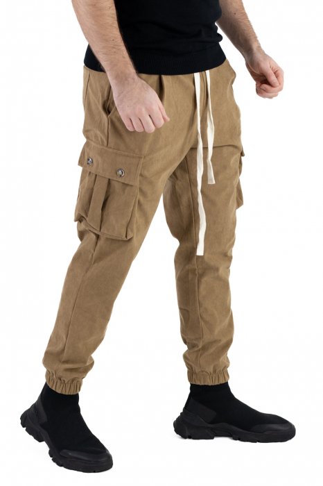 Pantaloni cargo bej material reiat [3]