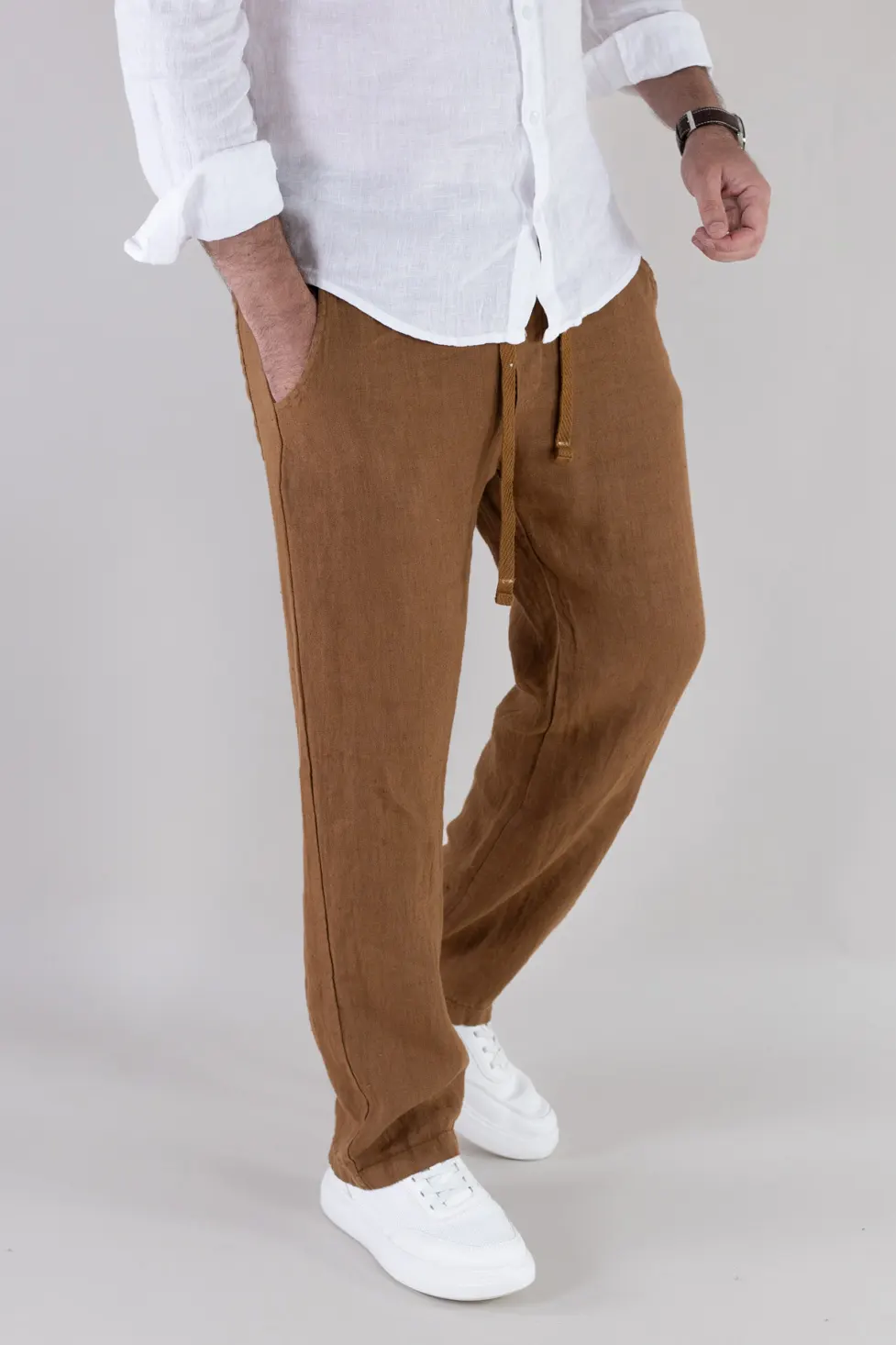 Pantaloni maro din in 100% regular fit – Made in Italy [7]
