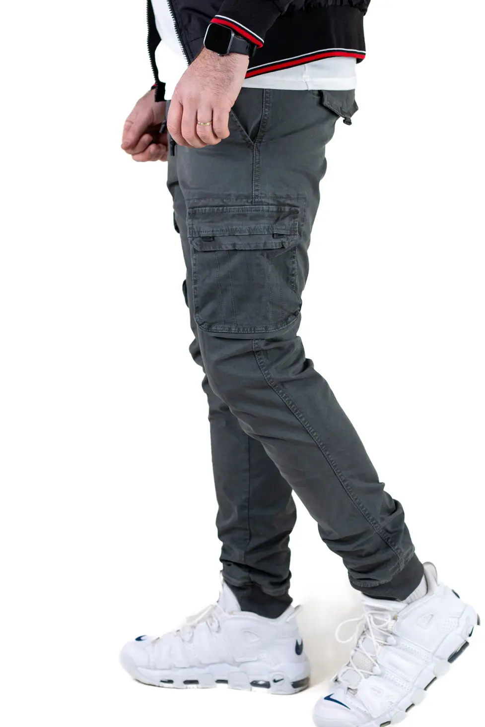 Pantaloni cargo cu buzunare slim fit gri [6]