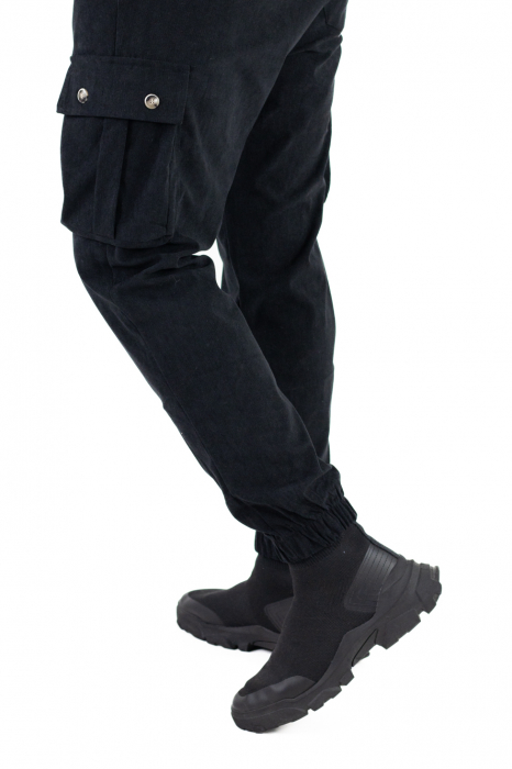 Pantaloni cargo negri material reiat [4]