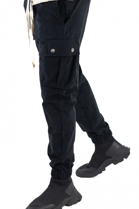 Pantaloni cargo negri material reiat [7]