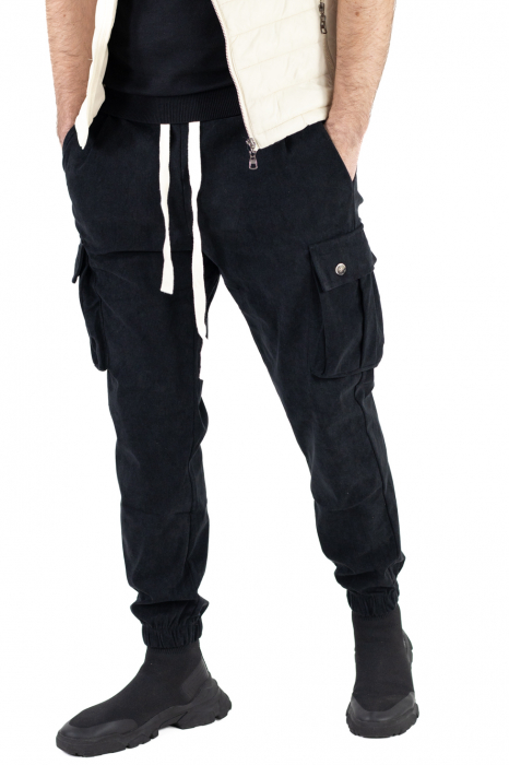 Pantaloni cargo negri material reiat [6]