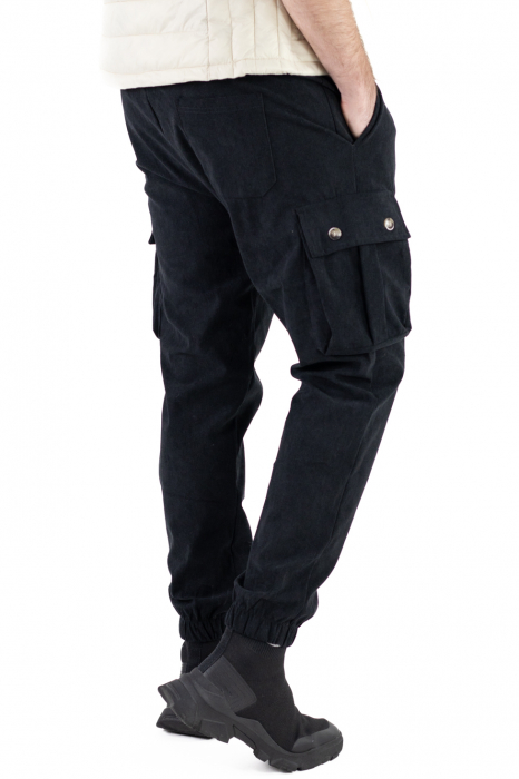 Pantaloni cargo negri material reiat [5]