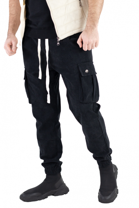 Pantaloni cargo negri material reiat [2]