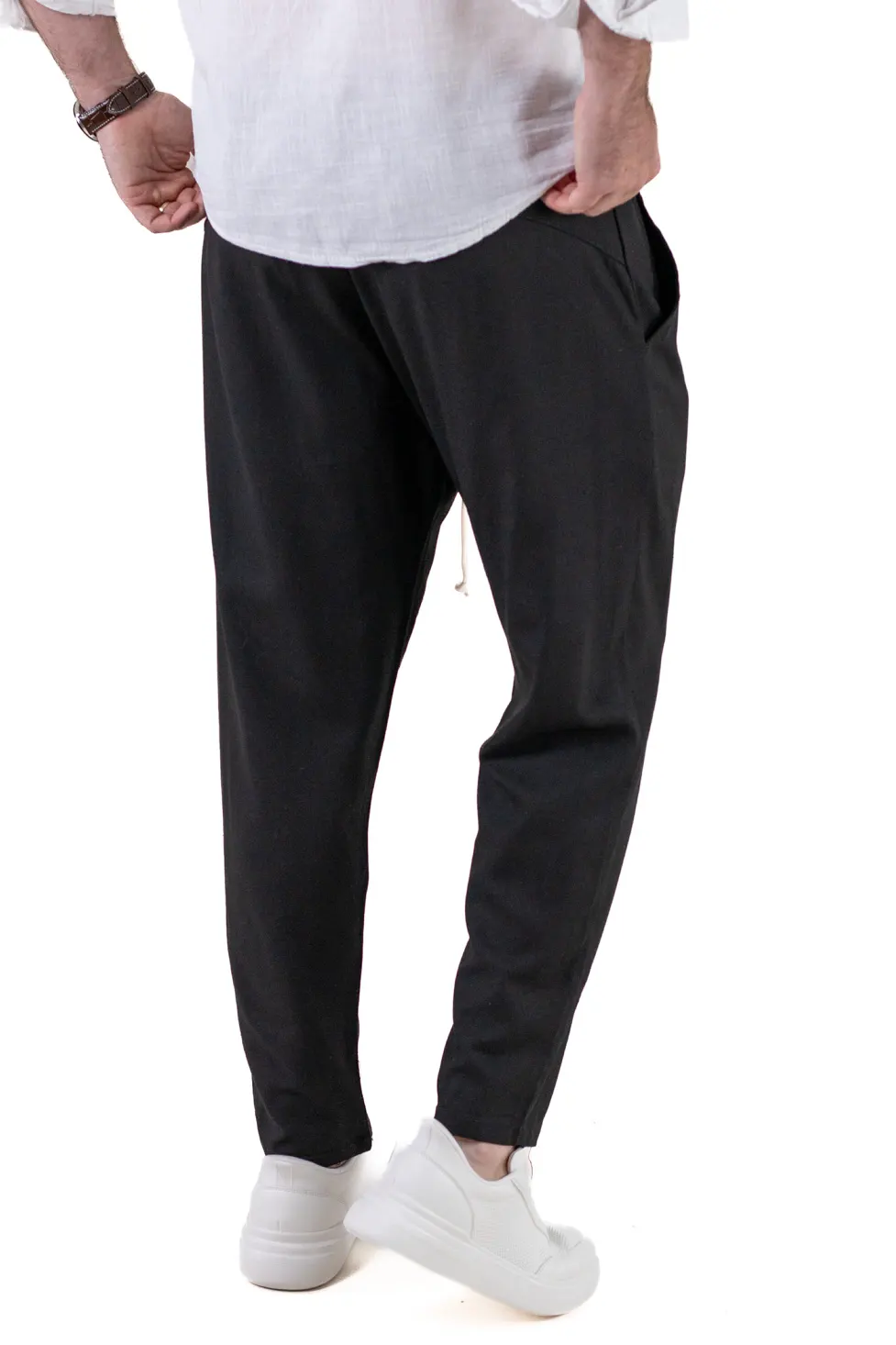 Pantaloni casual negri din in și viscoză pentru bărbați [4]