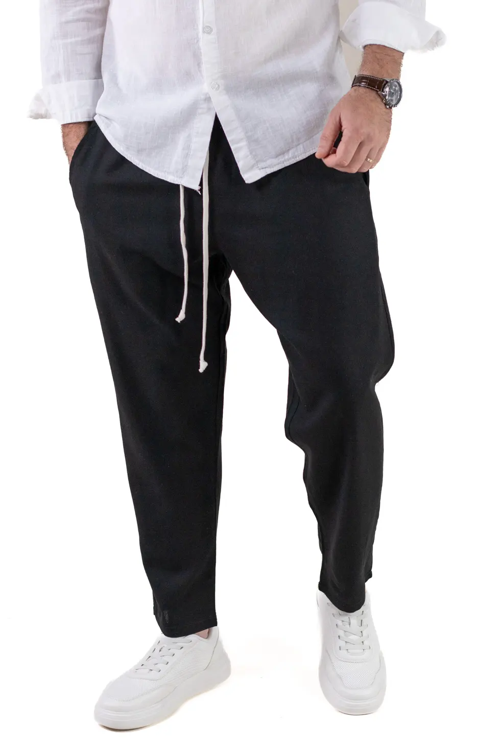 Pantaloni casual negri din in și viscoză pentru bărbați [7]