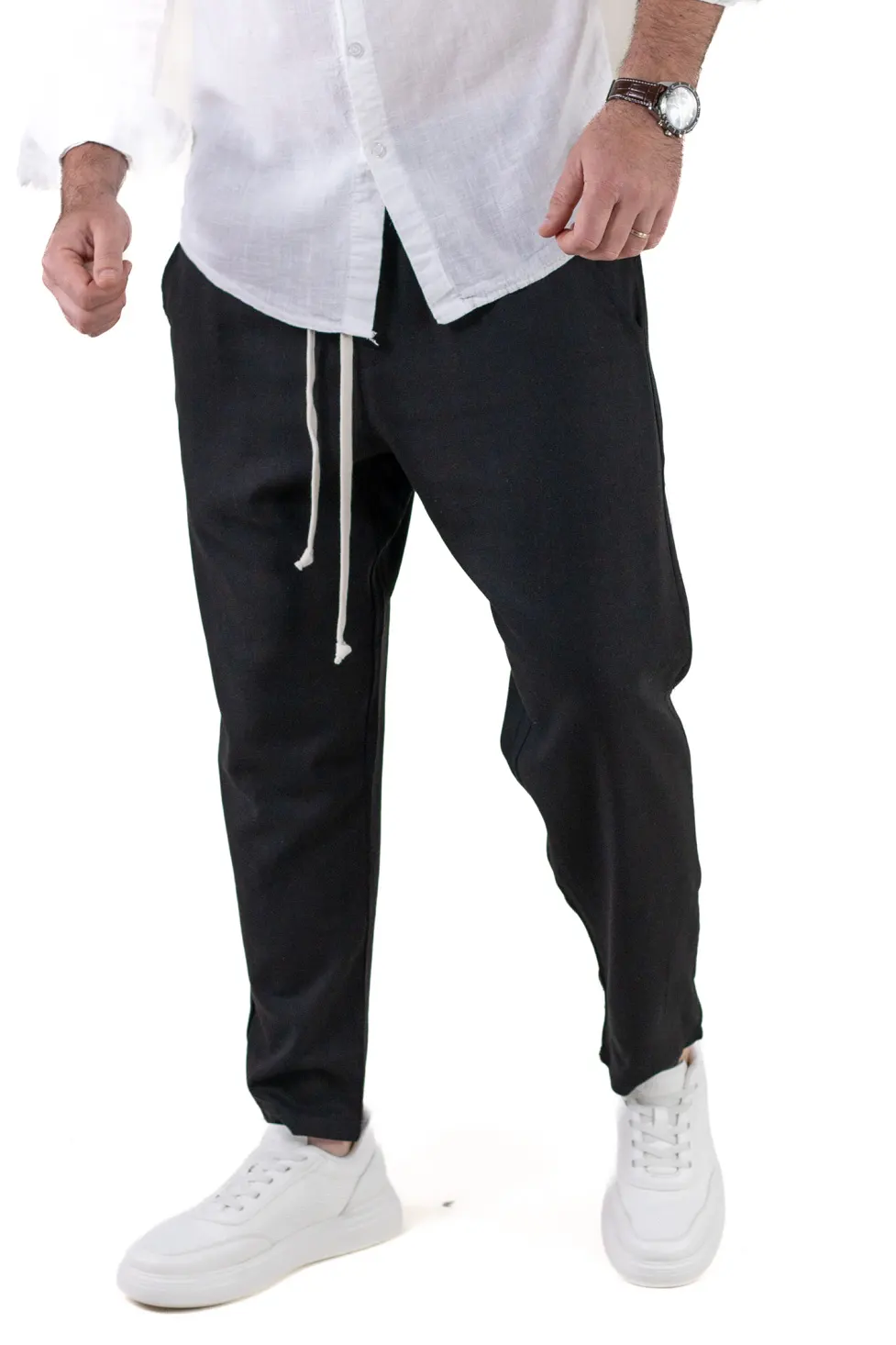 Pantaloni casual negri din in și viscoză pentru bărbați [3]