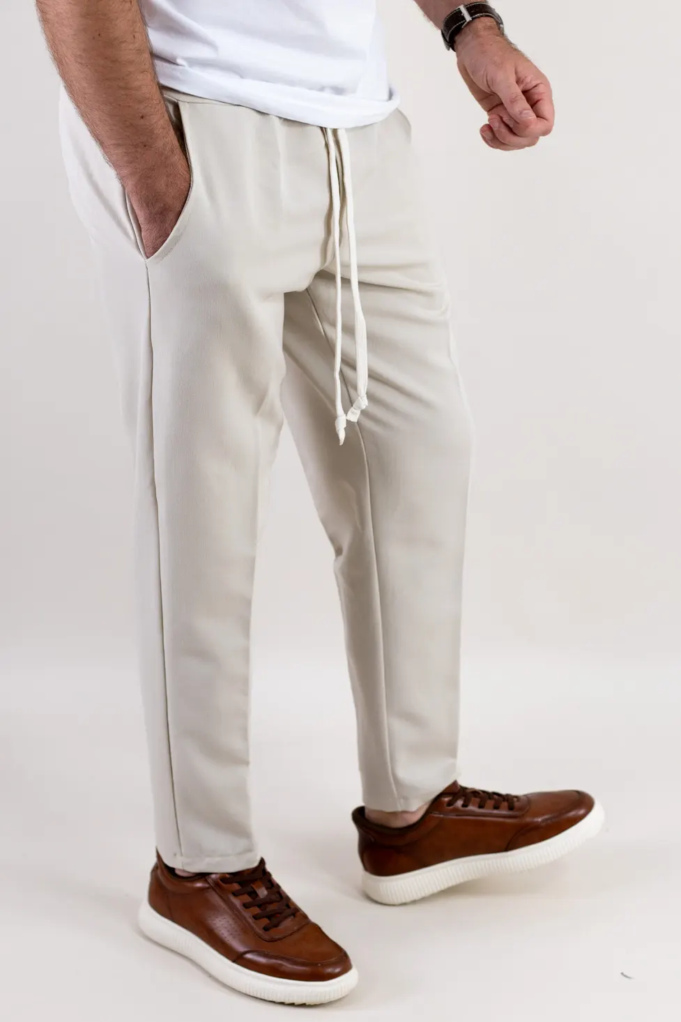 Pantaloni conici smart-casual crem [2]