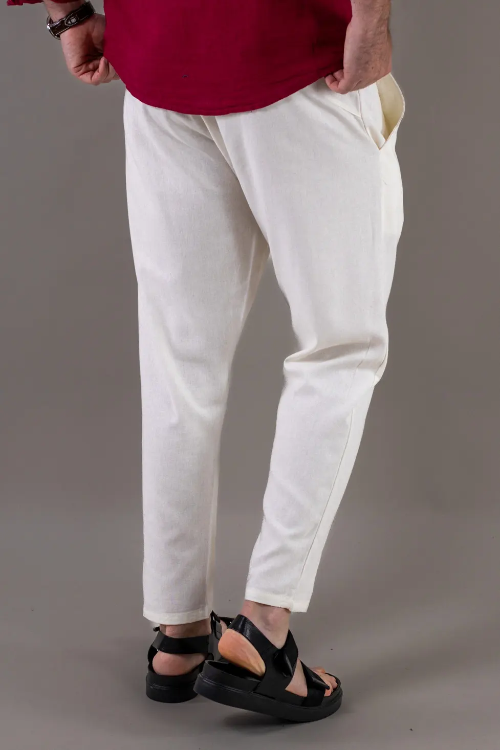 Pantaloni casual albi din in și viscoză pentru bărbați [6]