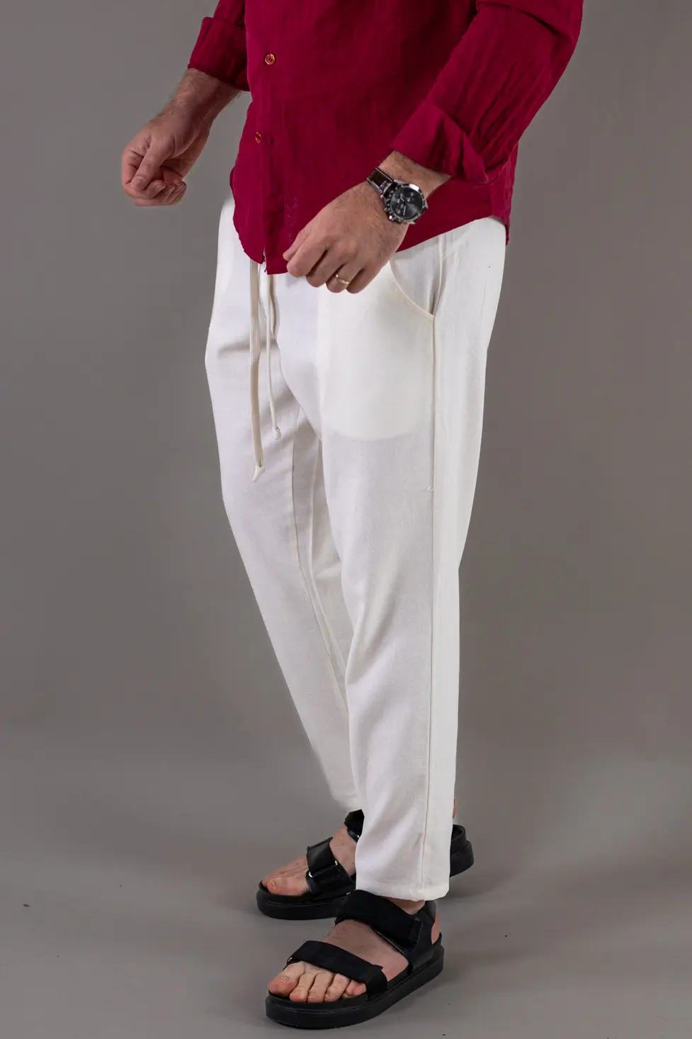Pantaloni casual albi din in și viscoză pentru bărbați [5]