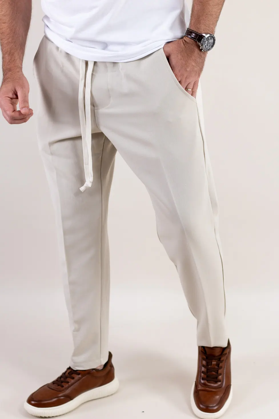 Pantaloni conici smart-casual crem [3]