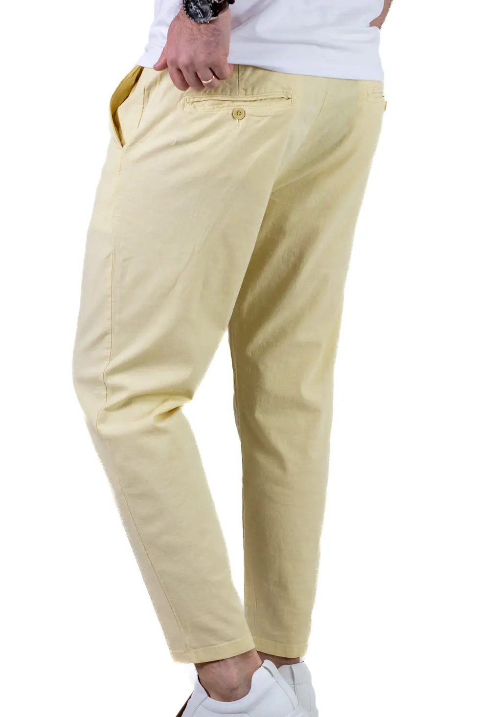 Pantaloni Vară Bărbați Chino, Bumbac 100%, Talie Elastică cu Șnur, lime. [5]