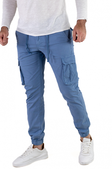 Pantaloni albastri cu buzunare slim fit - confort [4]