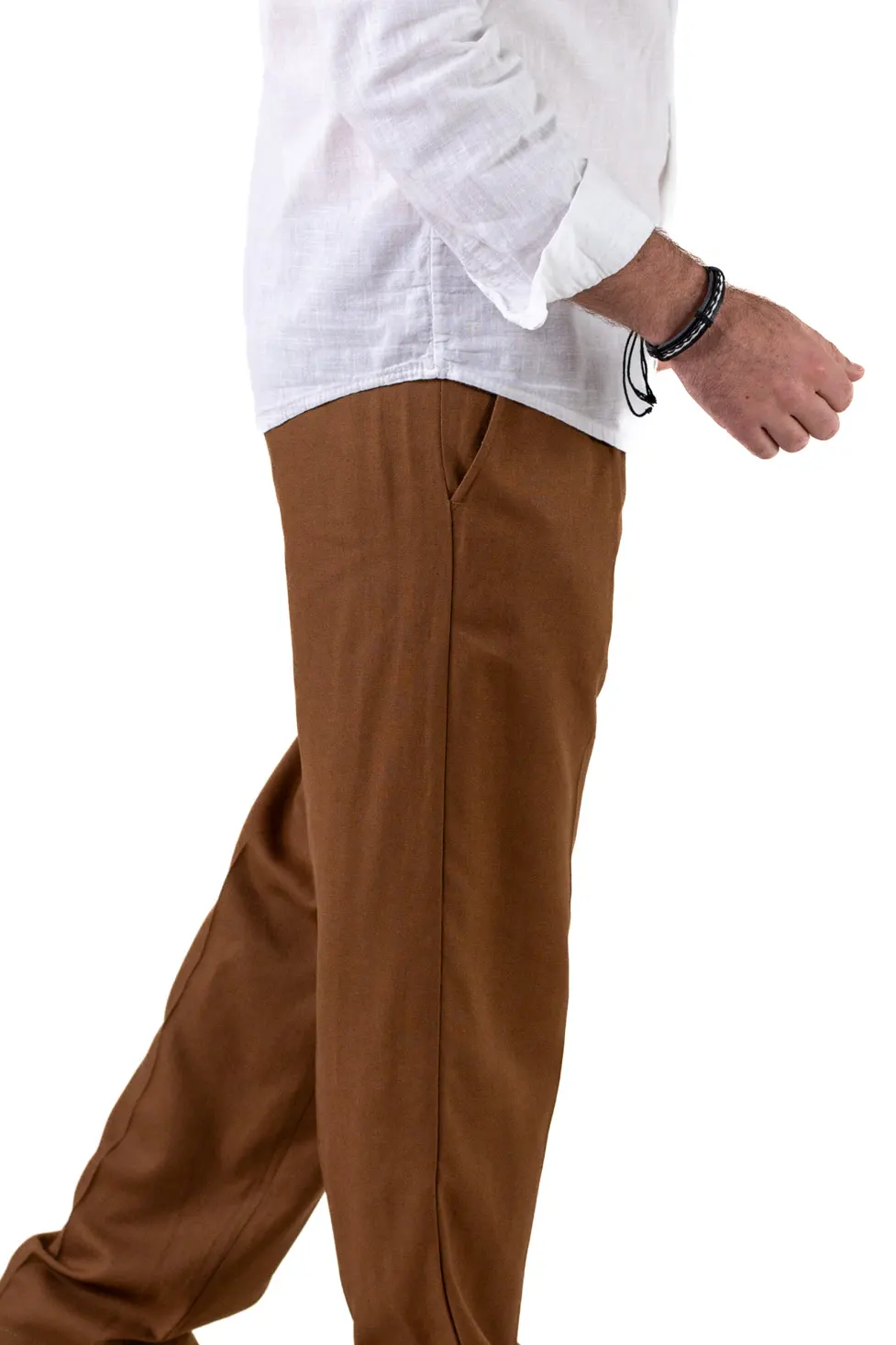 Pantaloni maro lejeri din in si vâscoză bărbați [5]