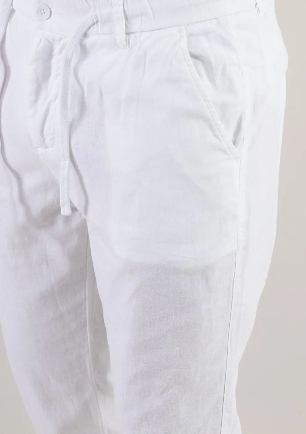 Pantaloni din in și bumbac regular fit –albi [8]