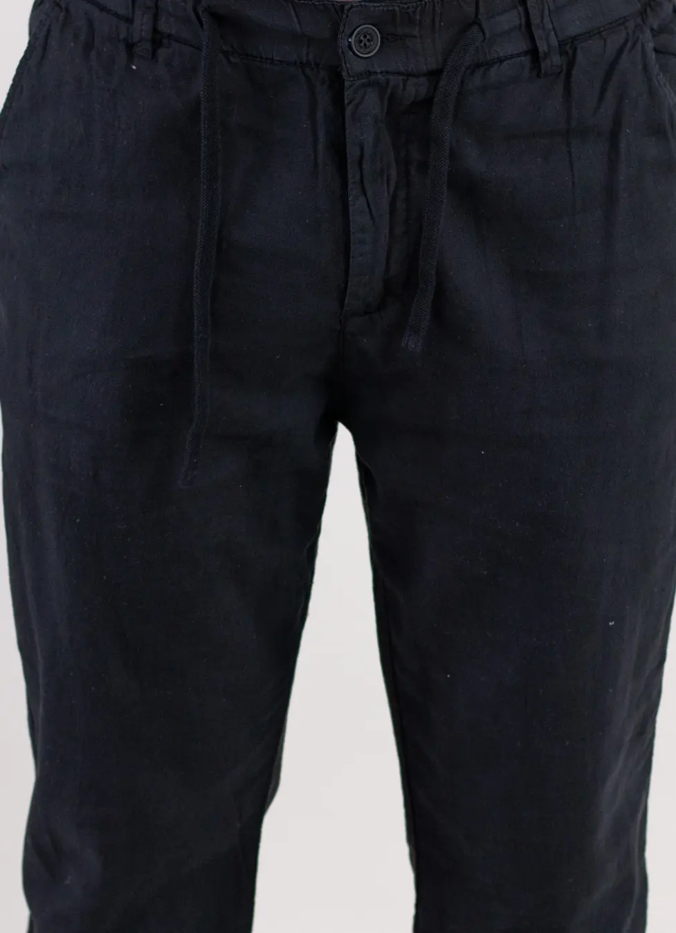 Pantaloni din in și bumbac regular fit – negri [2]