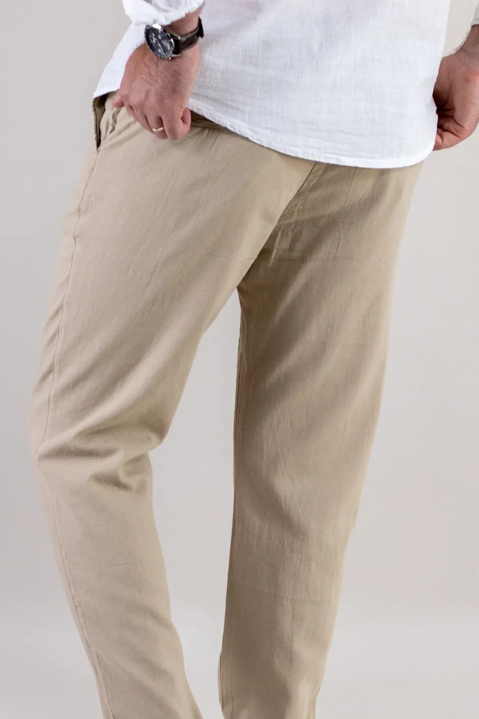 Pantaloni din in și bumbac regular fit – bej [4]