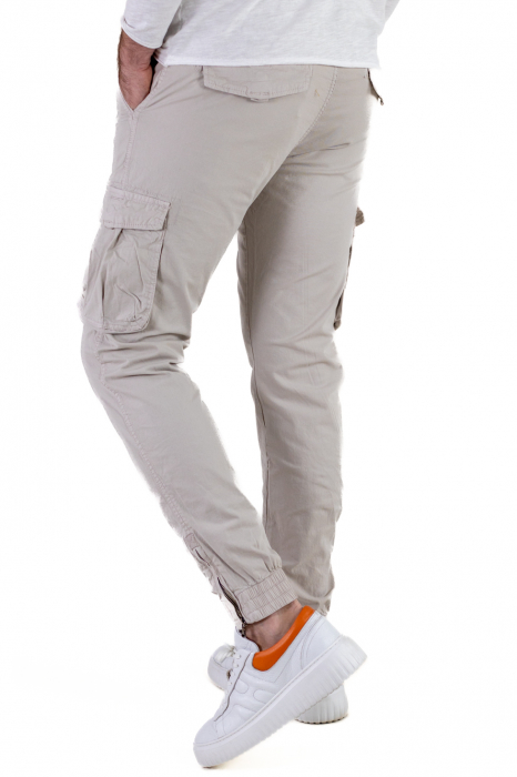Pantaloni gri cu buzunare slim fit si fermoar la glezna [4]