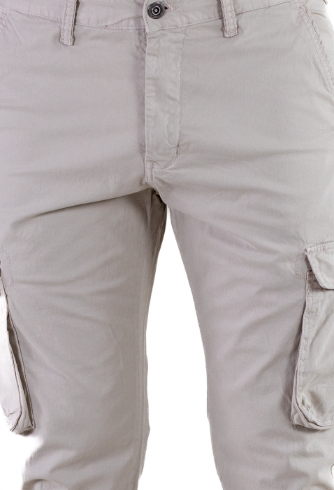 Pantaloni gri cu buzunare slim fit si fermoar la glezna [9]