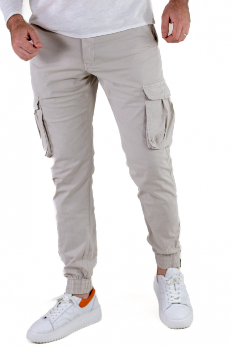 Pantaloni gri cu buzunare slim fit si fermoar la glezna [6]