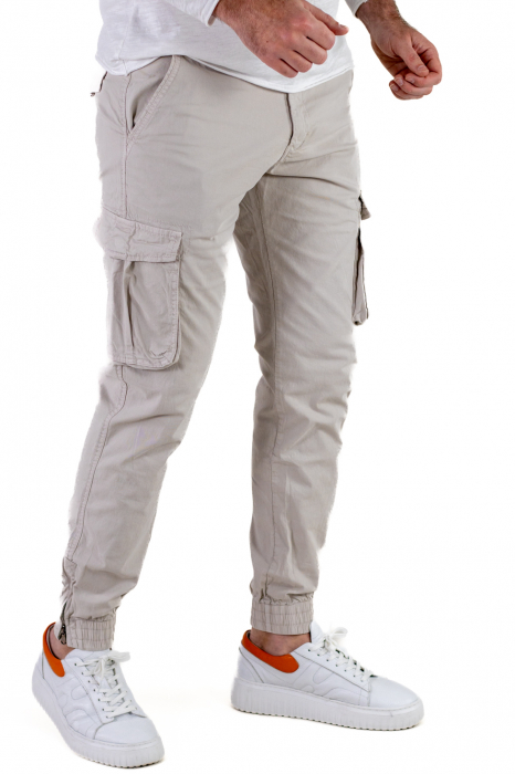 Pantaloni gri cu buzunare slim fit si fermoar la glezna [5]