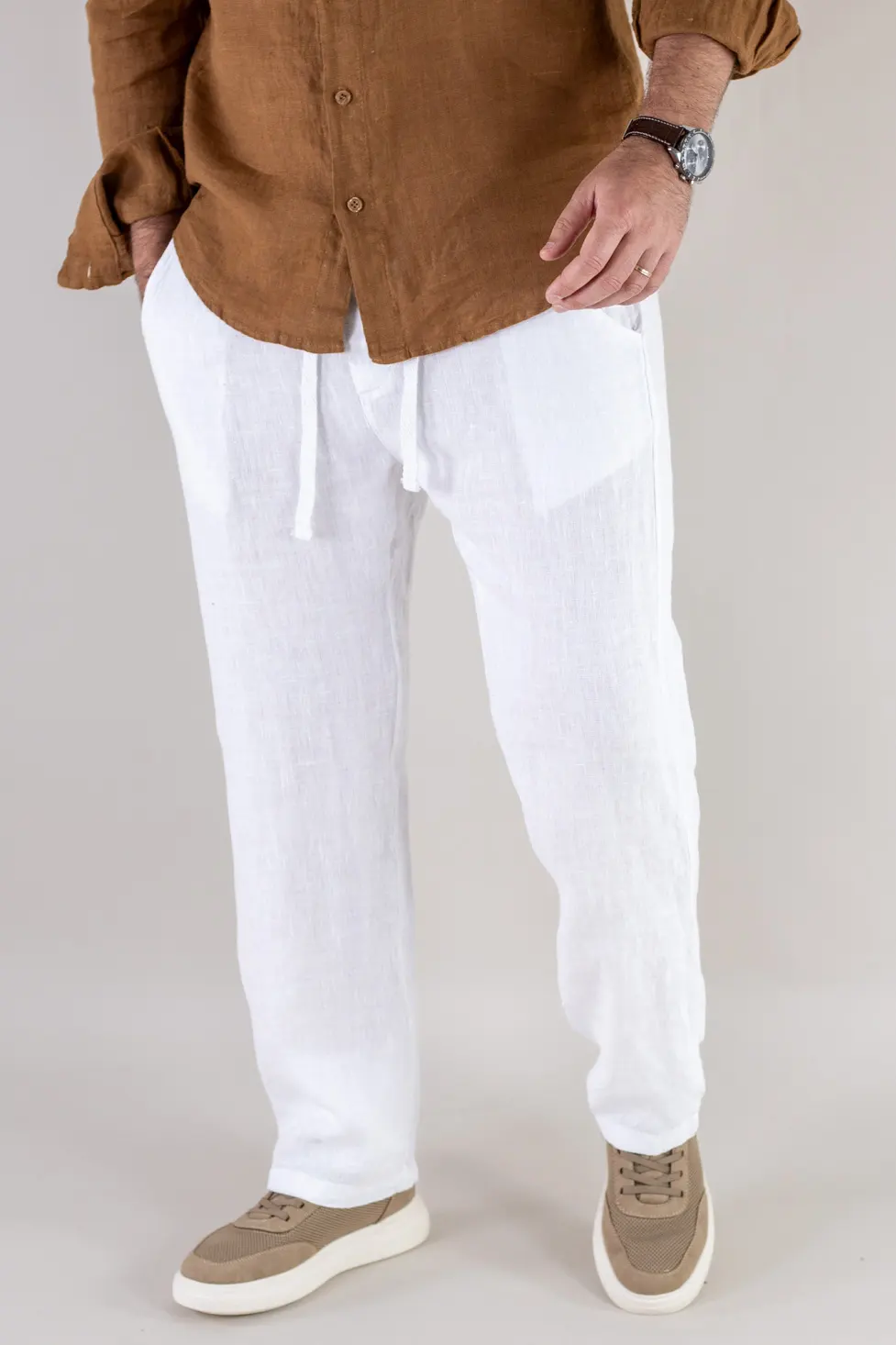 Pantaloni albi din in 100% regular fit – Made in Italy [9]