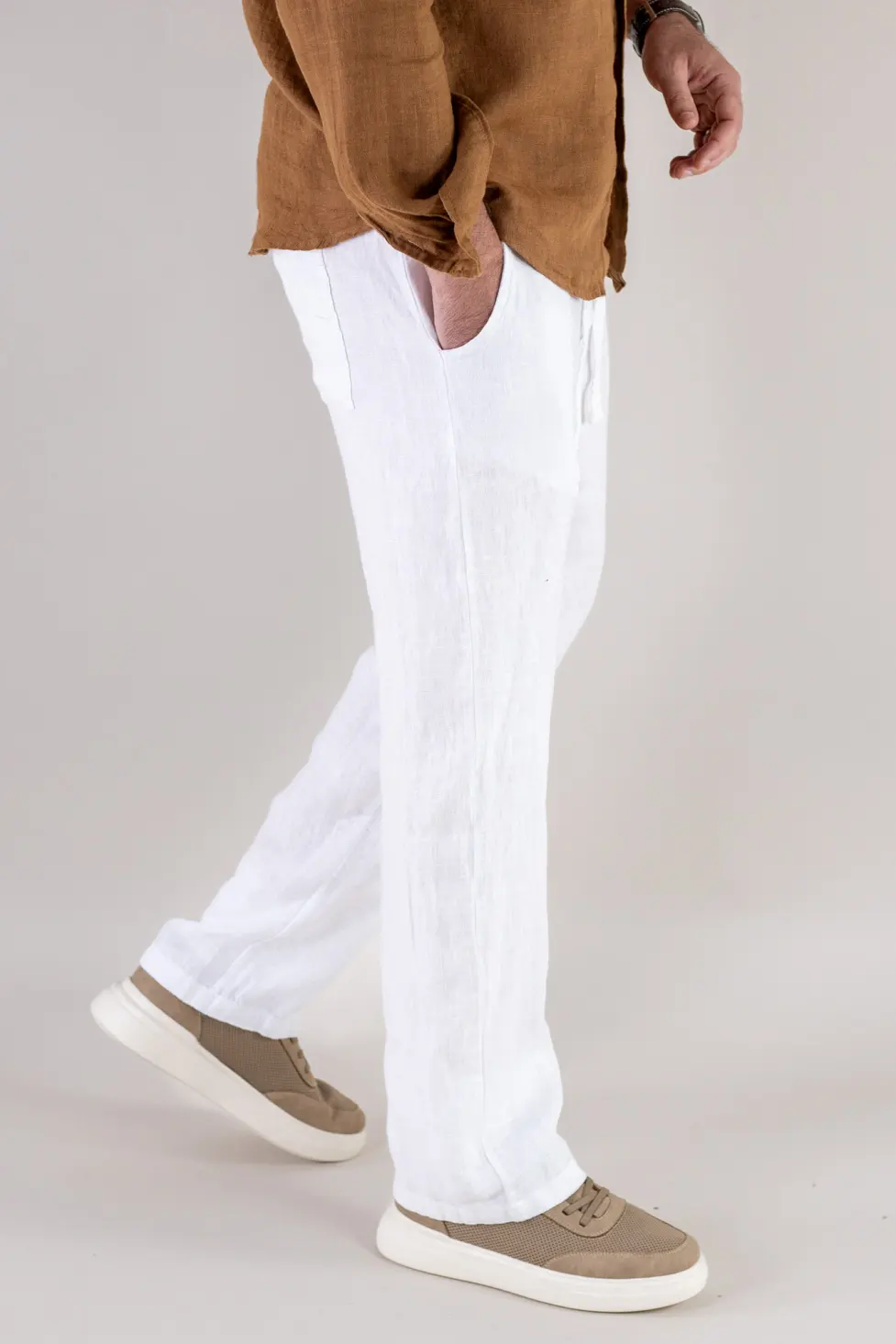 Pantaloni albi din in 100% regular fit – Made in Italy [2]