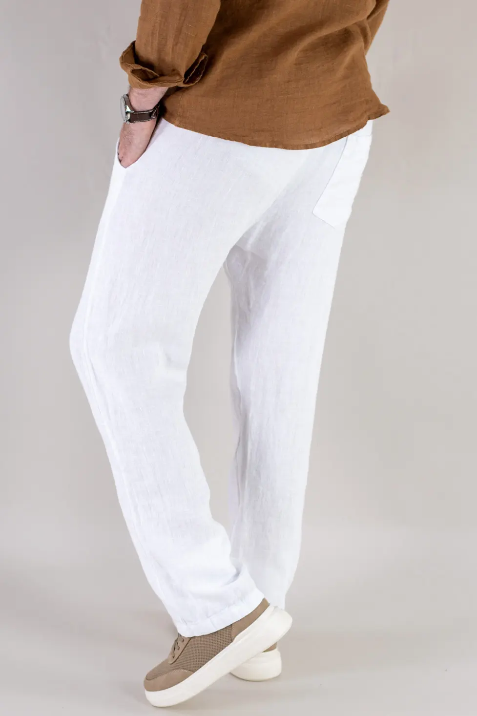 Pantaloni albi din in 100% regular fit – Made in Italy [4]