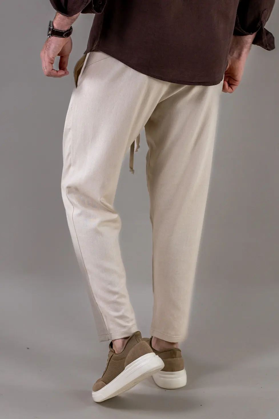 Pantaloni casual crem din in și viscoză pentru bărbați [4]