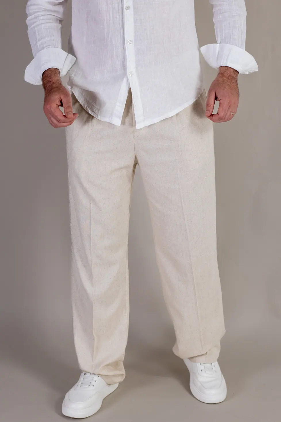 Pantaloni crem lejeri din in si vâscoză bărbați [3]