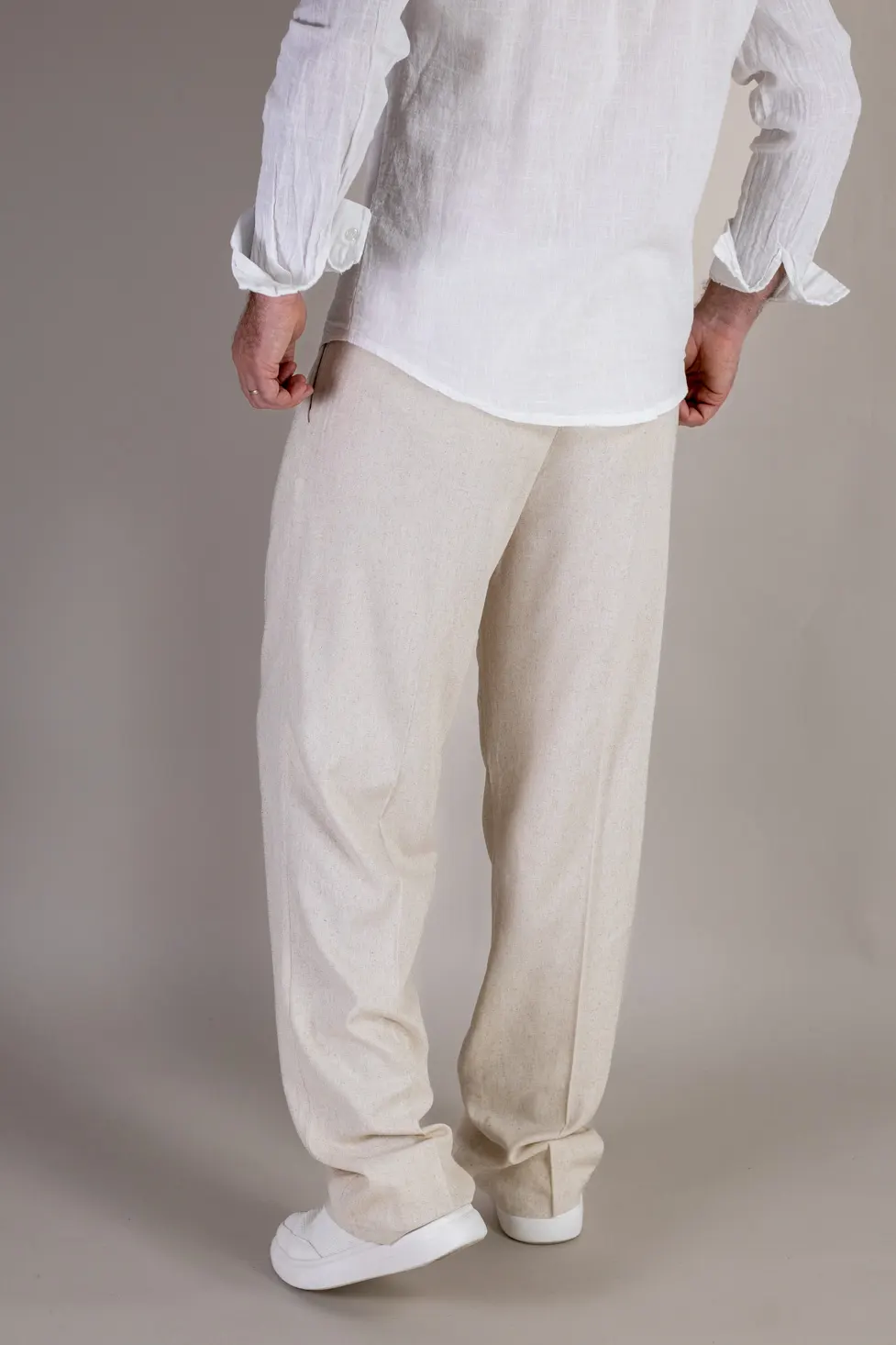 Pantaloni crem lejeri din in si vâscoză bărbați [4]