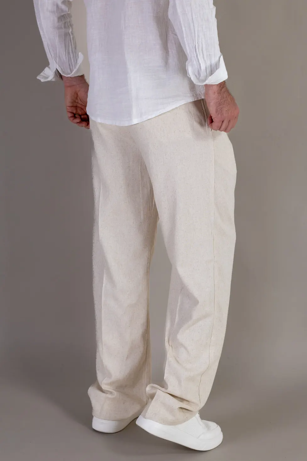 Pantaloni crem lejeri din in si vâscoză bărbați [5]