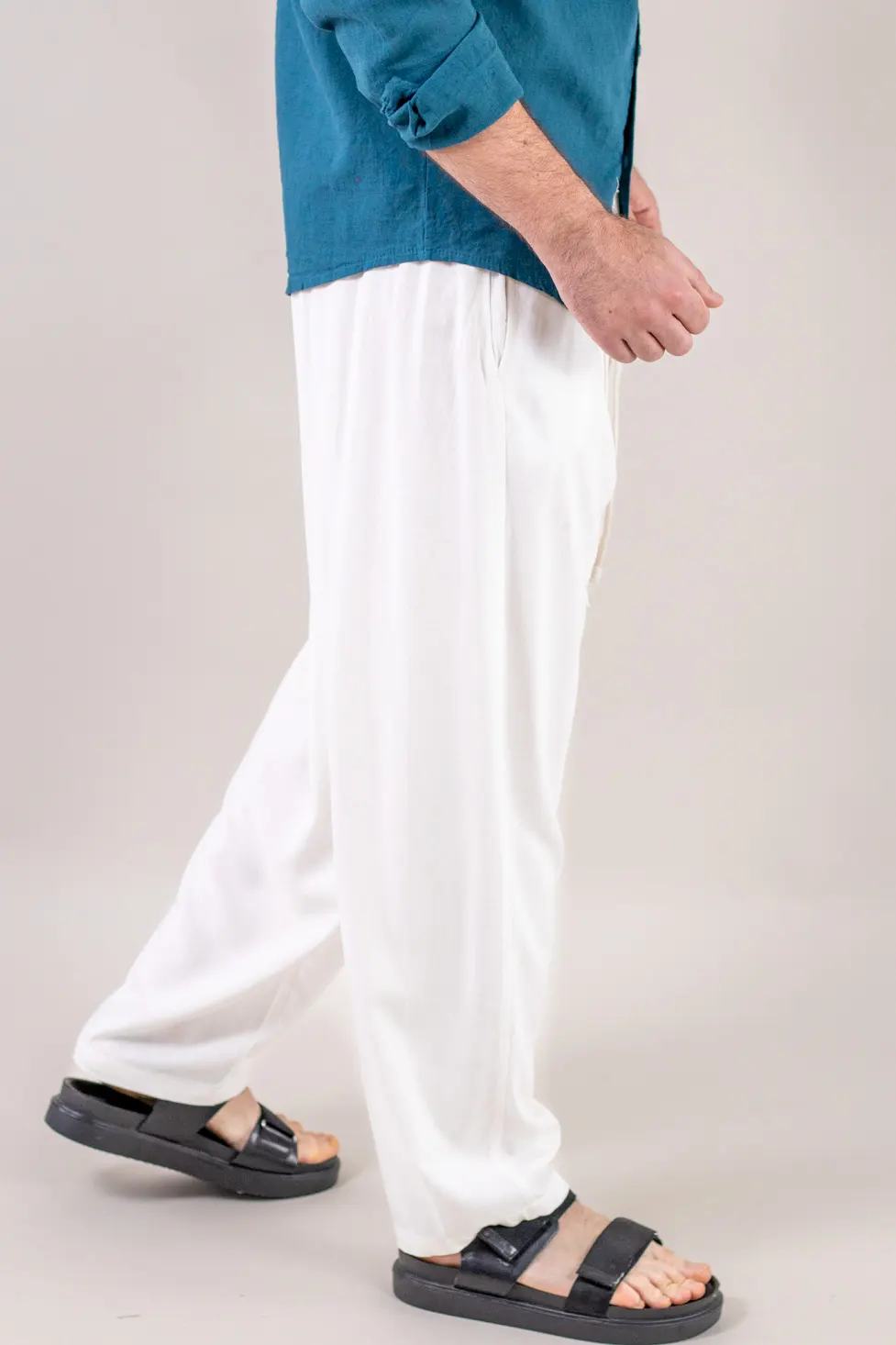 Pantaloni albi lejeri de vara din in și vâscoză pentru bărbați [4]