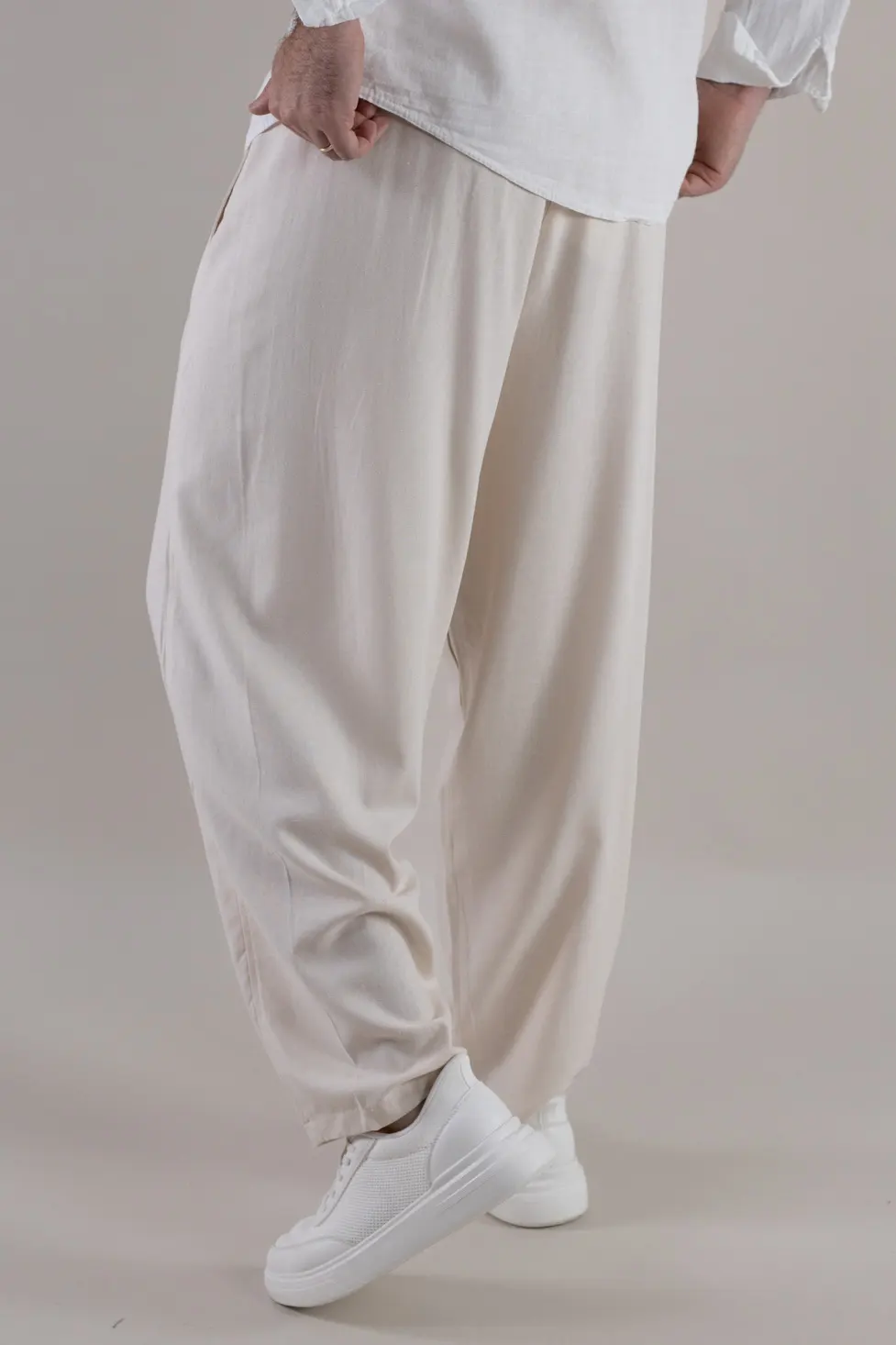 Pantaloni crem lejeri de vara din in și vâscoză pentru bărbați [6]