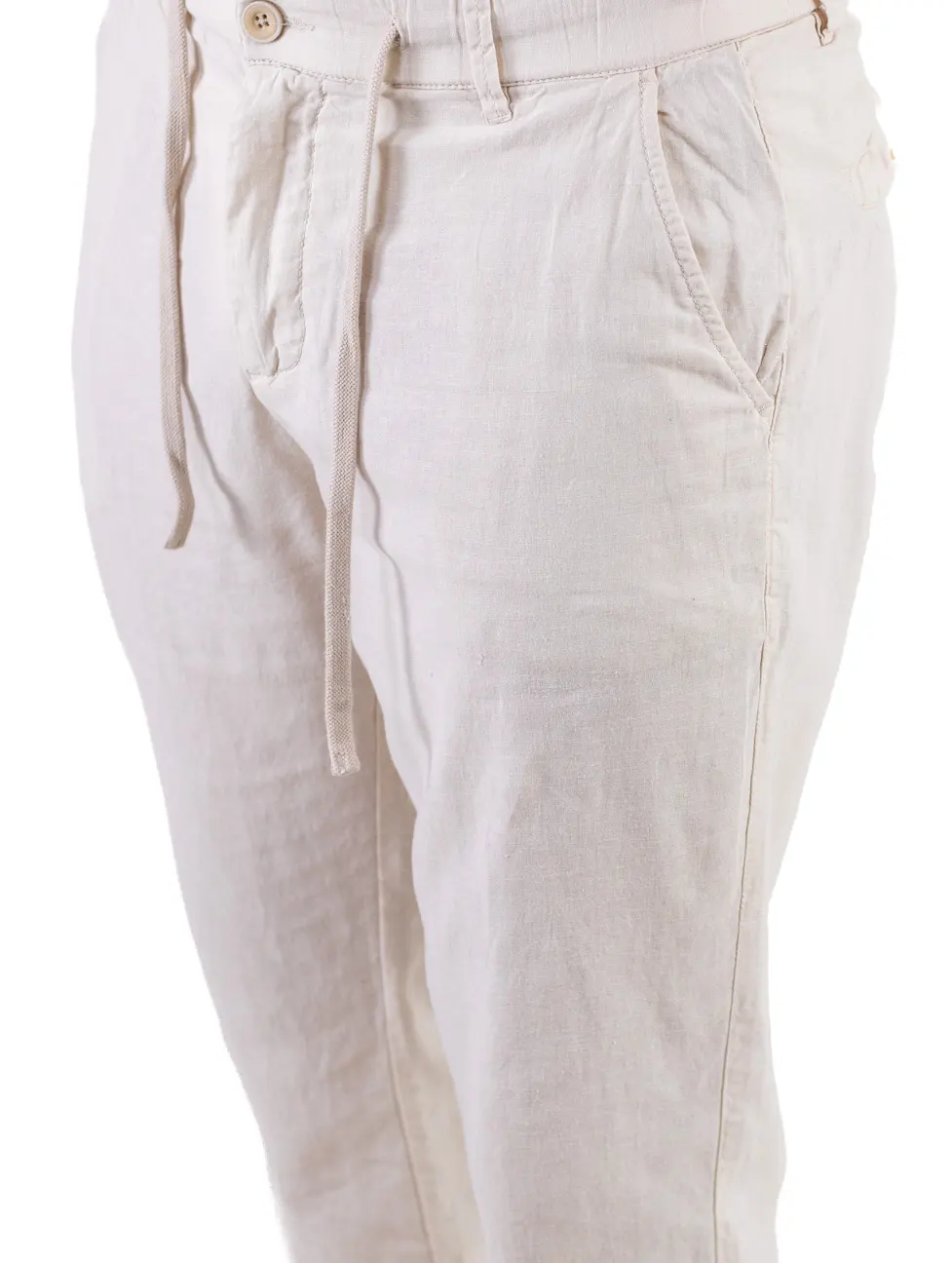 Pantaloni din in și bumbac regular fit – crem [7]