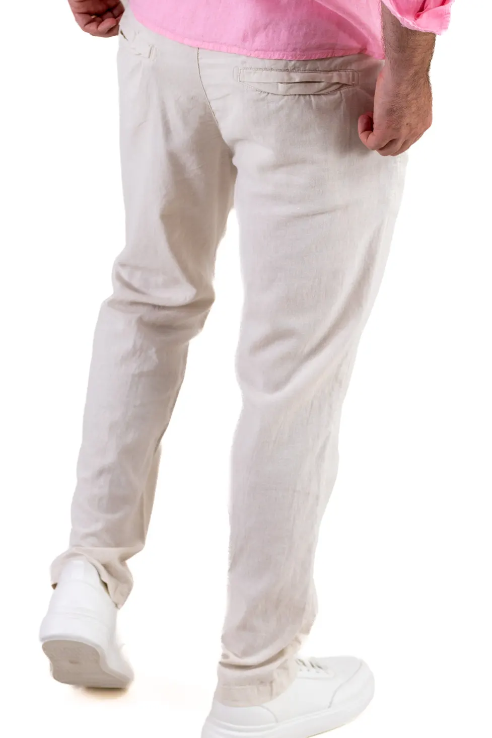 Pantaloni din in și bumbac regular fit – crem [5]