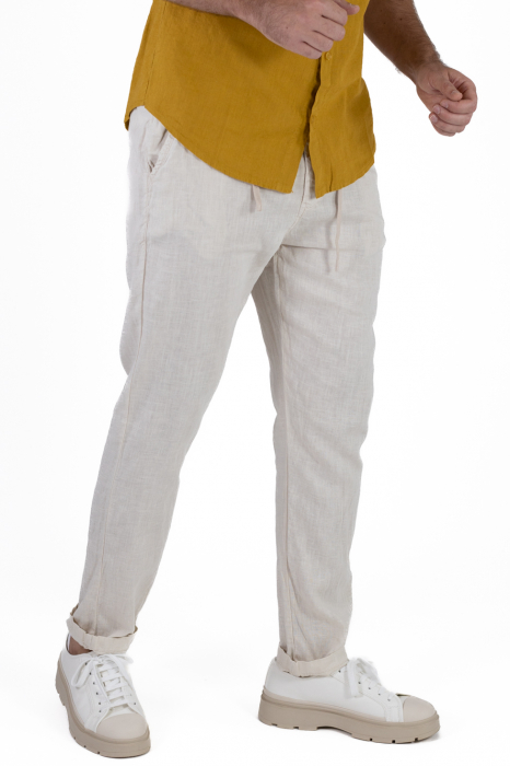 Pantaloni lungi crem din in [3]