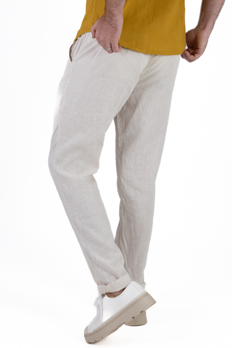 Pantaloni lungi crem din in [4]
