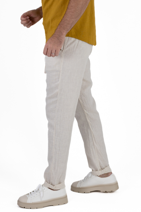 Pantaloni lungi crem din in [2]