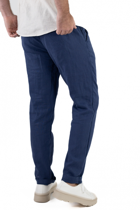 Pantaloni lungi bleumarin din in [3]