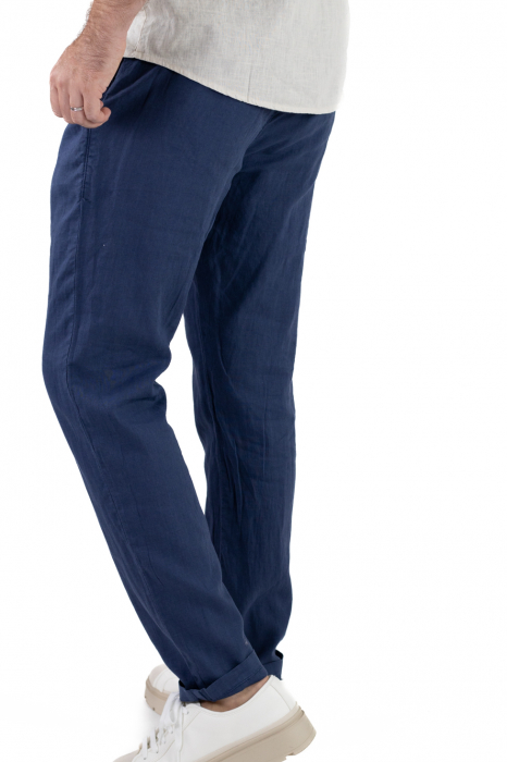 Pantaloni lungi bleumarin din in [4]