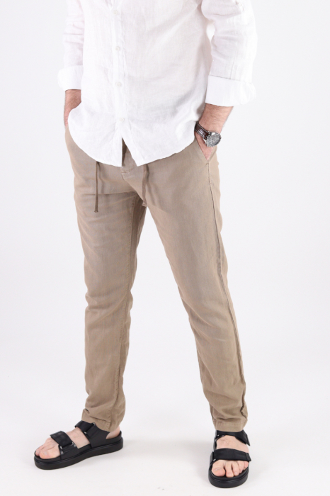 Pantaloni lungi din in bej [3]