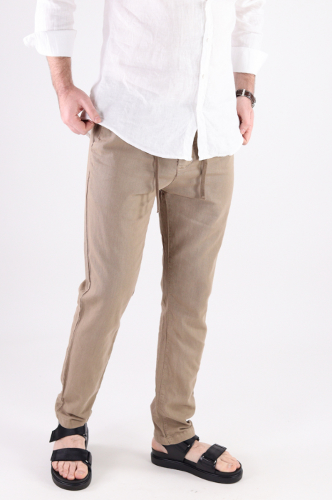 Pantaloni lungi din in bej [4]